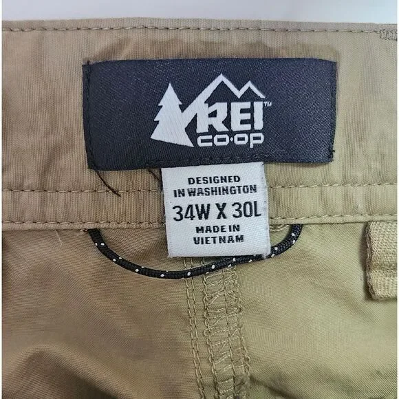 REI Coop Pants Hiking Men 34x30 Brown Outdoors Camping Roll Tab Snap Leg Relaxed - Picture 2 of 13